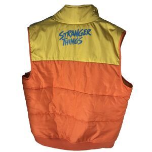 Stranger Things Jacket Adult Medium Puffer Vest Retro‎ Style Orange Yellow Mens